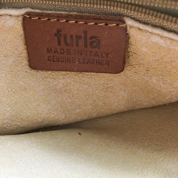 Furla Bag Womens Brown Beige Small Leather Zipper Replaced 8X10X3 Drop 6in - Picture 5 of 5
